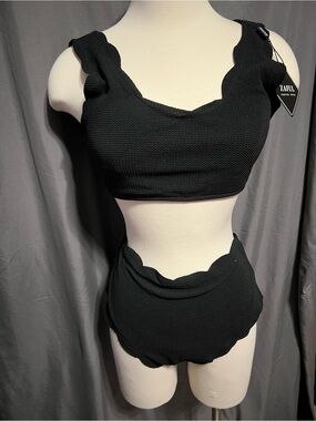 Zaful Black Scalloped High-Waist Bikini Set